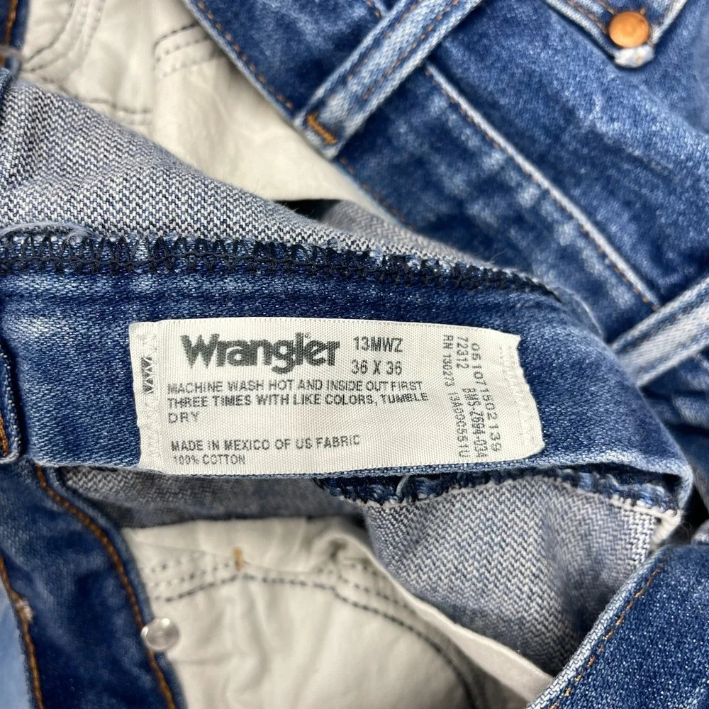 Wrangler Jeans Mens 36x36 Blue Denim 13MWZ Faded Slim Cowboy Cut Straight Leg